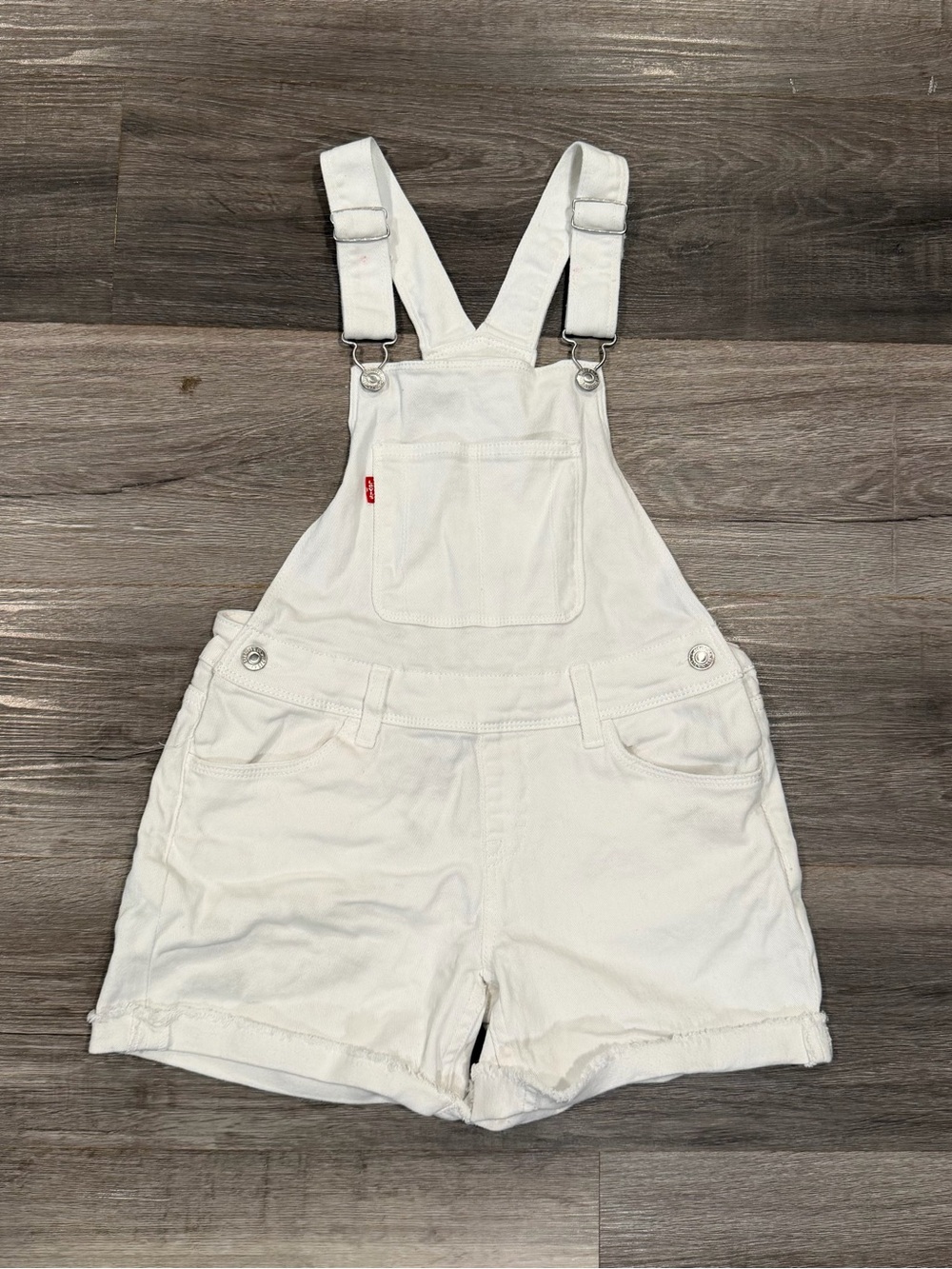 Levi's Kids White Denim Shortalls Size 12 Regular Adjustable Straps